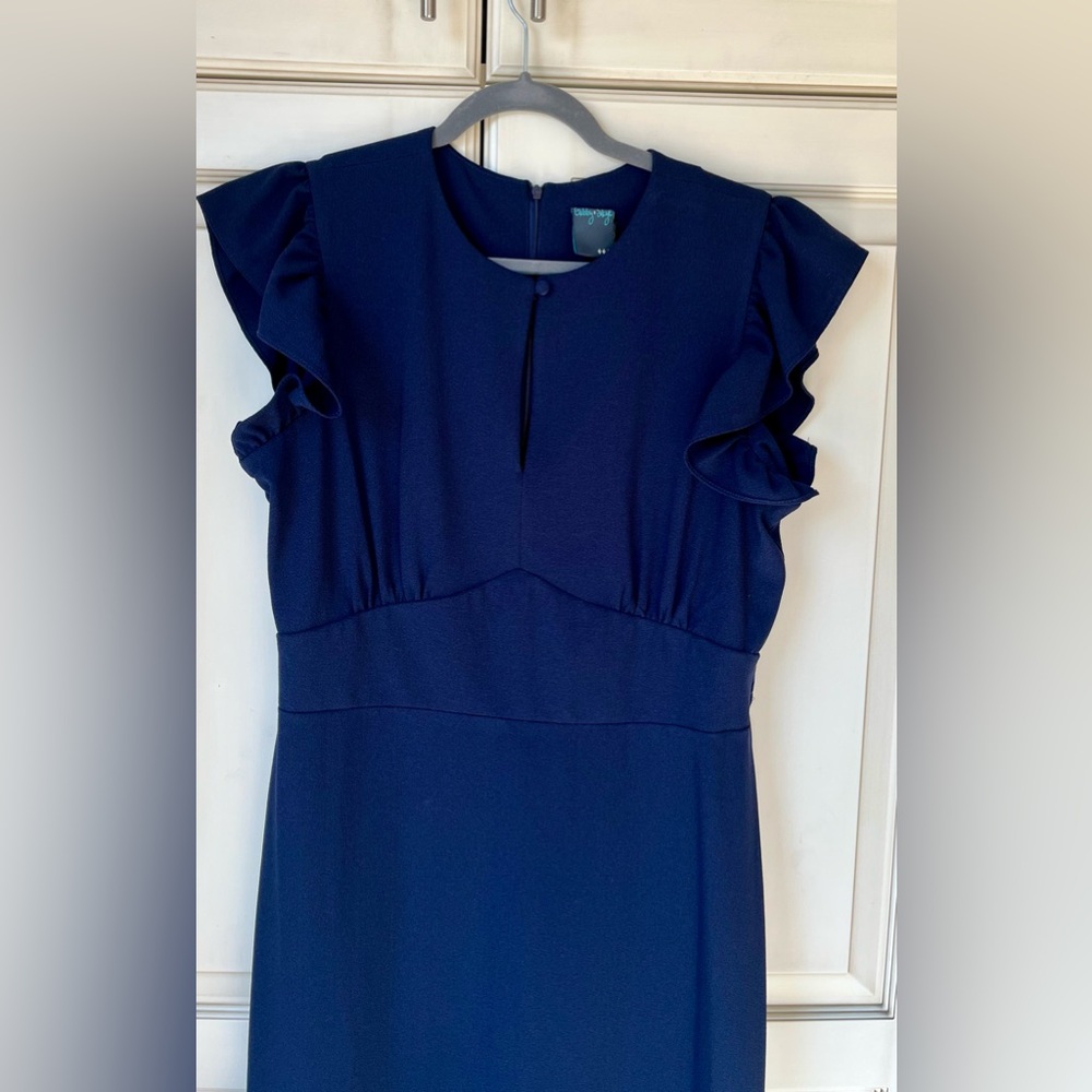 🍇 Gabby Skye Blue Sheath Midi Dress Ruffled details sz 14 (more 12/14)